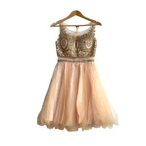 May Queen Couture Soft Pink Beaded Tulle Prom Evening Cocktail Dress Size 6